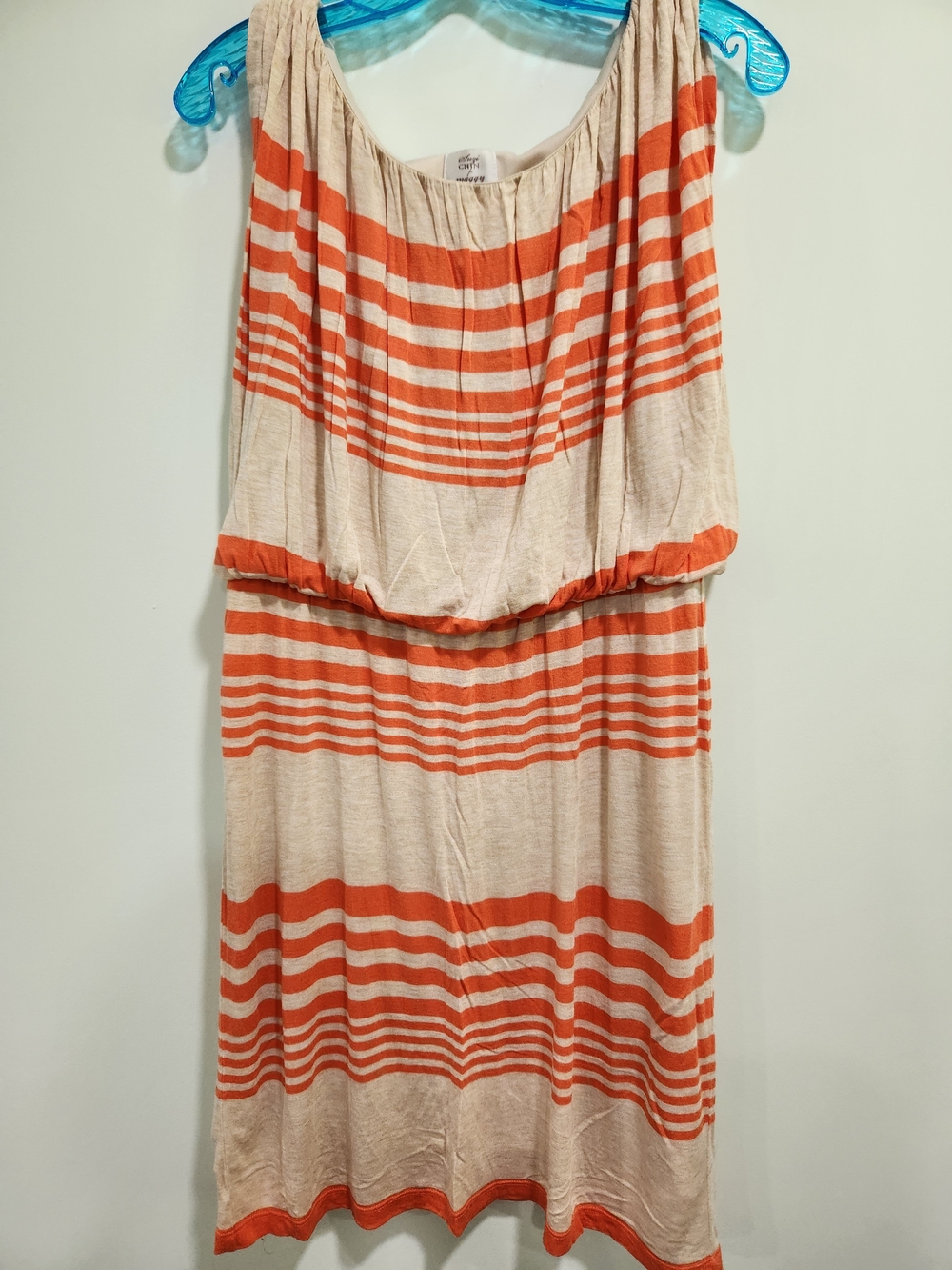 Suzi Chin for Maggy Boutique Orange and Beige Striped Midi Dress